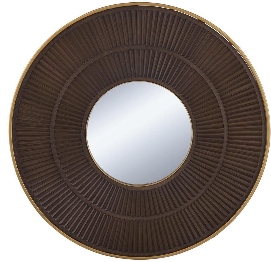 31.5 in. W x 31.5 in. H Modern Round Wall Mirror Decorative Mirror Home Wall Decor for Living Room Entryway, Brown