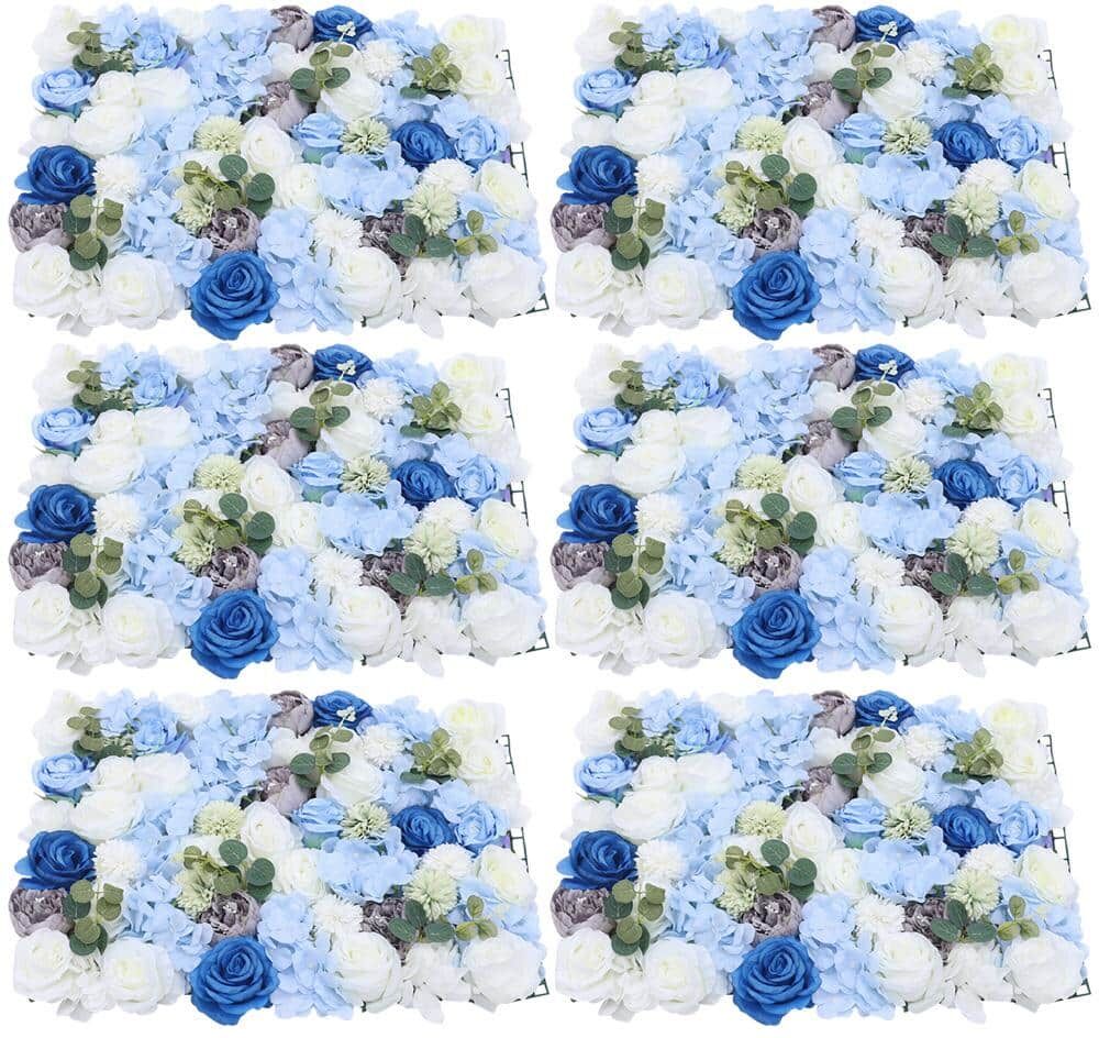 YIYIBYUS 23.6 in. x 15.7 in. Blue Artificial Hydrangea Rose Flower Wall Panel Backdrop Decor (6-Pieces)