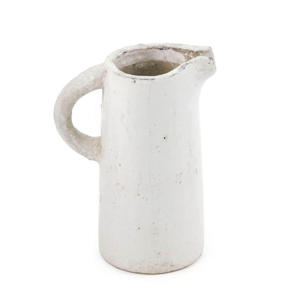 Zentique Stoneware Distressed White Small Decorative Pitcher Vase