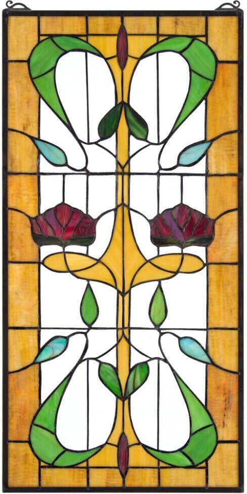 Design Toscano Ruskin Rose Two Flower Tiffany-Style Stained Glass Window Panel