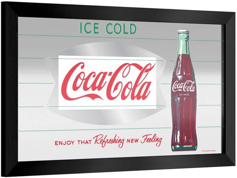 Coca-Cola Ice Cold 26 in. W x 15 in. H Wood Black Framed Mirror