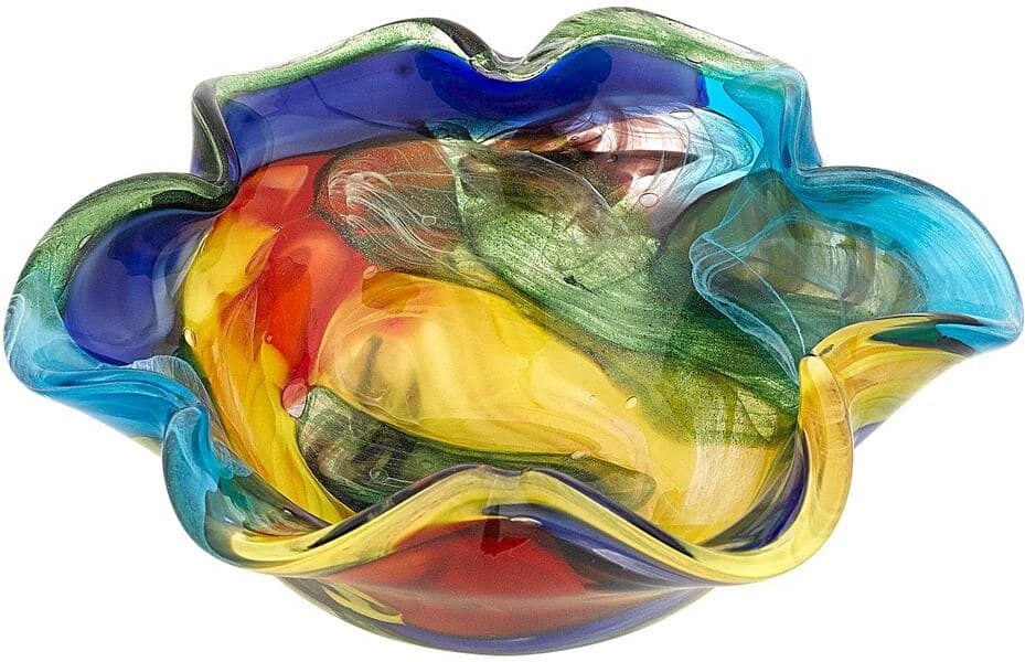 Badash Crystal 8.5 in. Stormy Rainbow Murano Style Art Glass Floppy Centerpiece Bowl