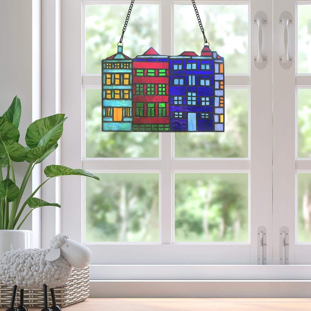 River of Goods Row House Skyline Stained Glass Suncatcher