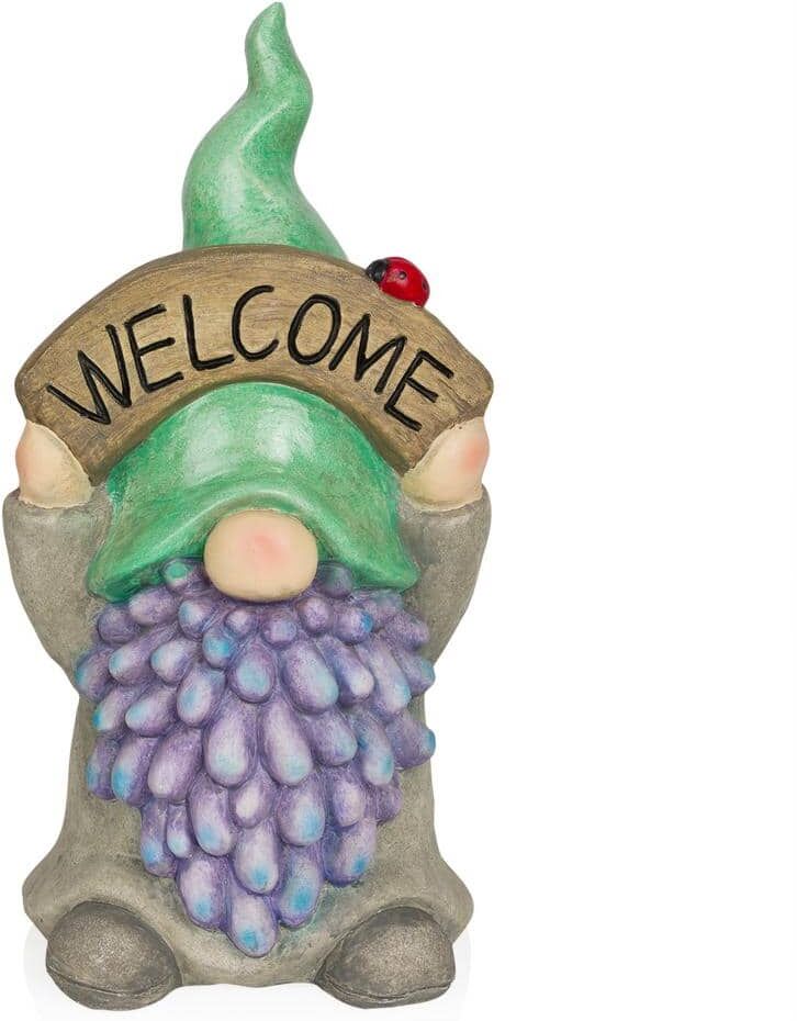 Alpine Gnome with Green Hat Holding Up "Welcome" Sign