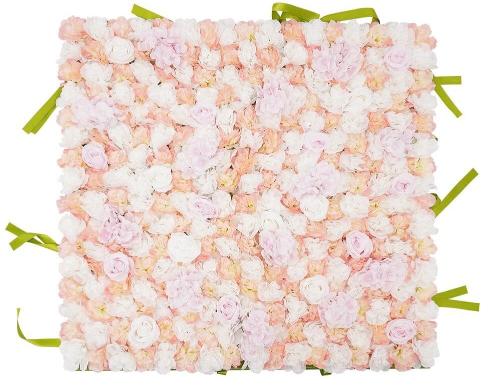 YIYIBYUS 39 in. Multi-Colored Artificial Silk Flower Wall Panel Rose Hydrangeas Flowering Plants Backdrop Wedding Party Decor