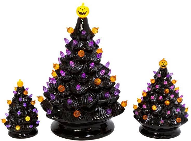 GERSON INTERNATIONAL Battery Operated Lighted Dolomite Halloween Trees with Sound (Set of 3)