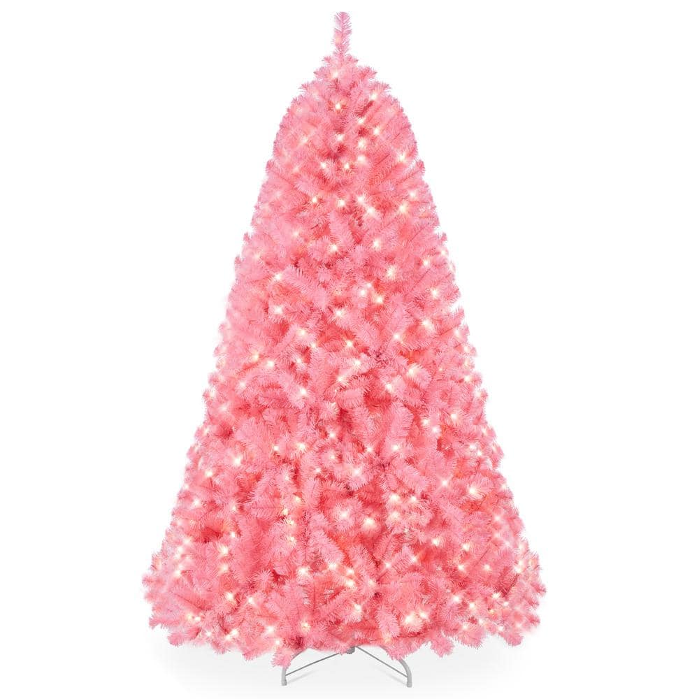 Best Choice Products 6 ft. Pink Prelit Artificial Christmas Tree Holiday Decoration with 350-Lights, 947 Branch Tips