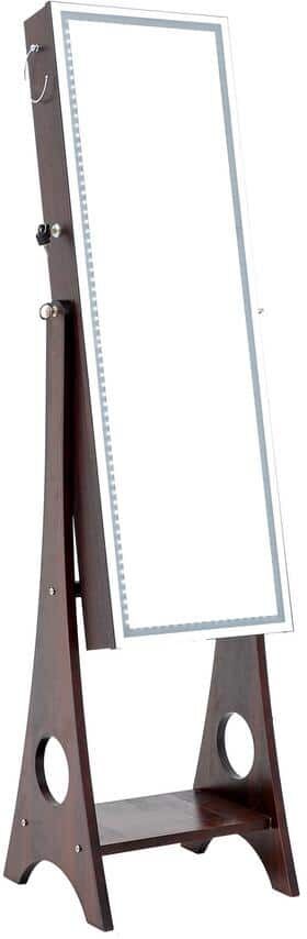 Bronze Lockable Standing Jewelry Armoire Organizer with Full-Length Mirror, With LED Lights