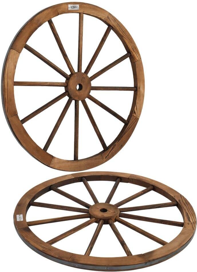 VINGLI 30 in. Wood Wagon Wheel Decorative Wooden Wheel Vintage Old Western Style Wall Hanging (Set of 2)