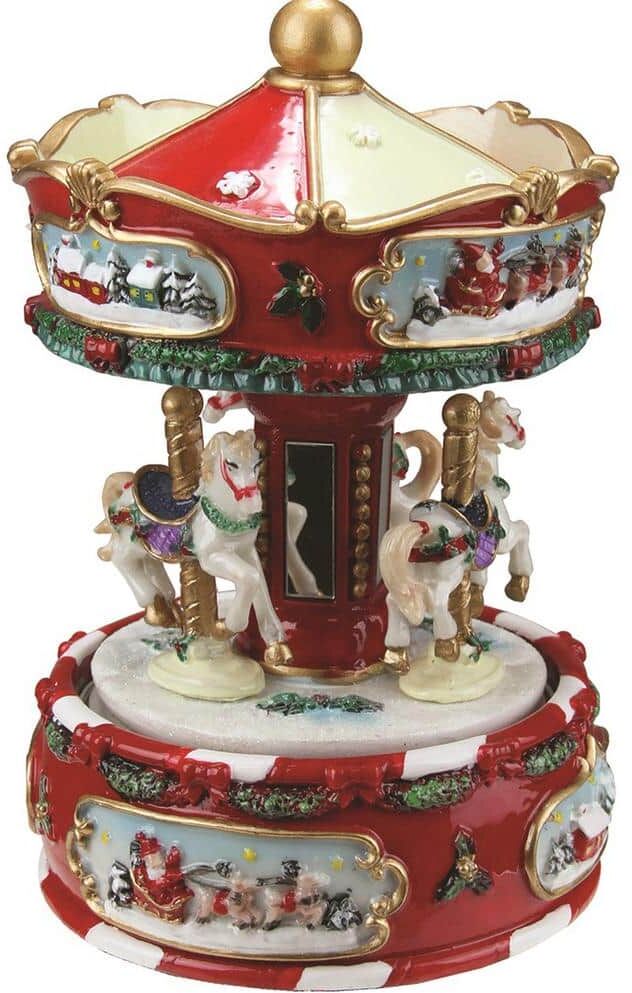 Northlight 6.25 in. Animated Musical Carousel with Canopy and 3 Horses Christmas Music Box