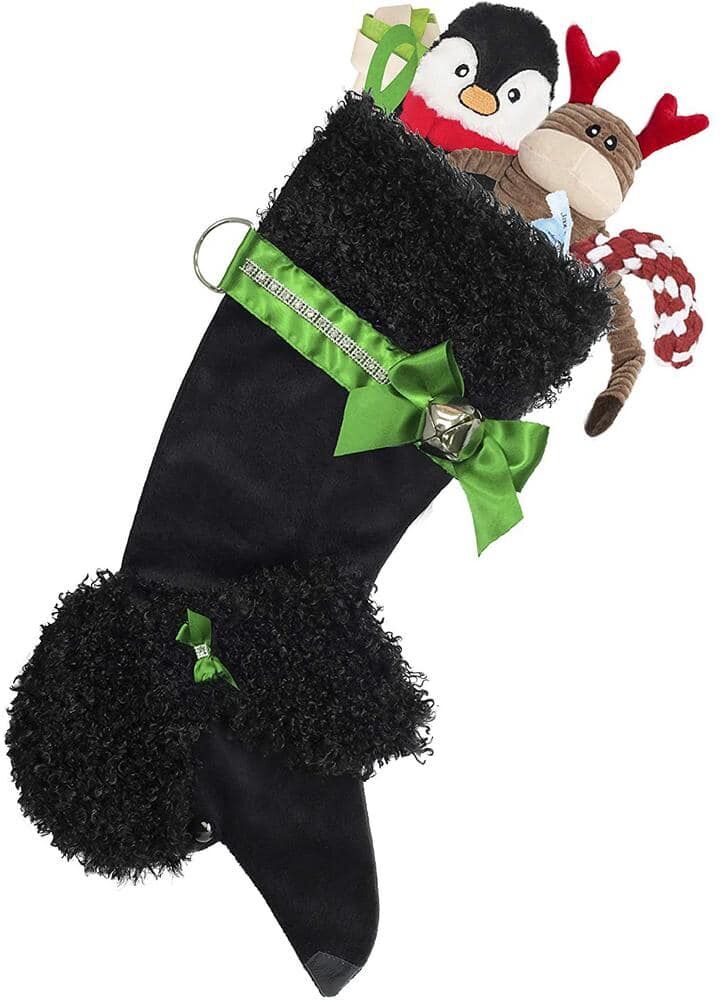 Pronk! 22 in. Black Poodle Dog Faux Fur Christmas Stocking