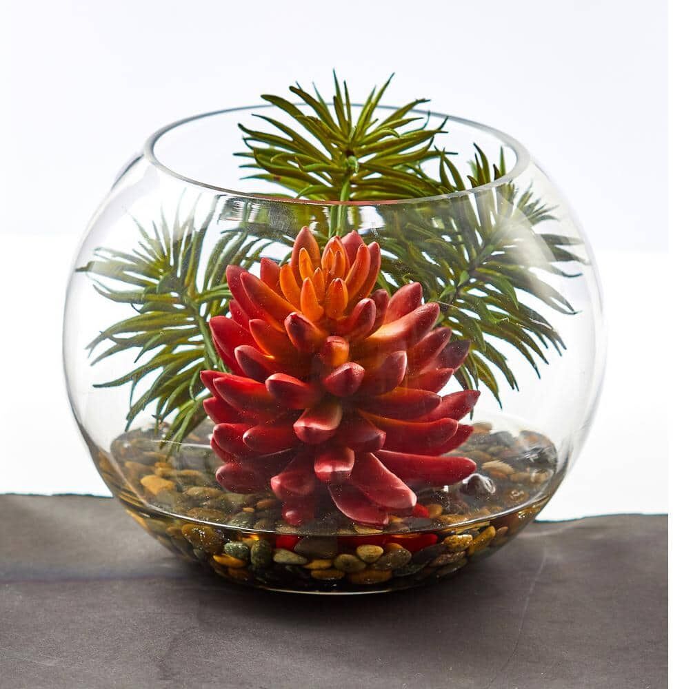 Nearly Natural Indoor Succulent Artificial Plant in Round Vase