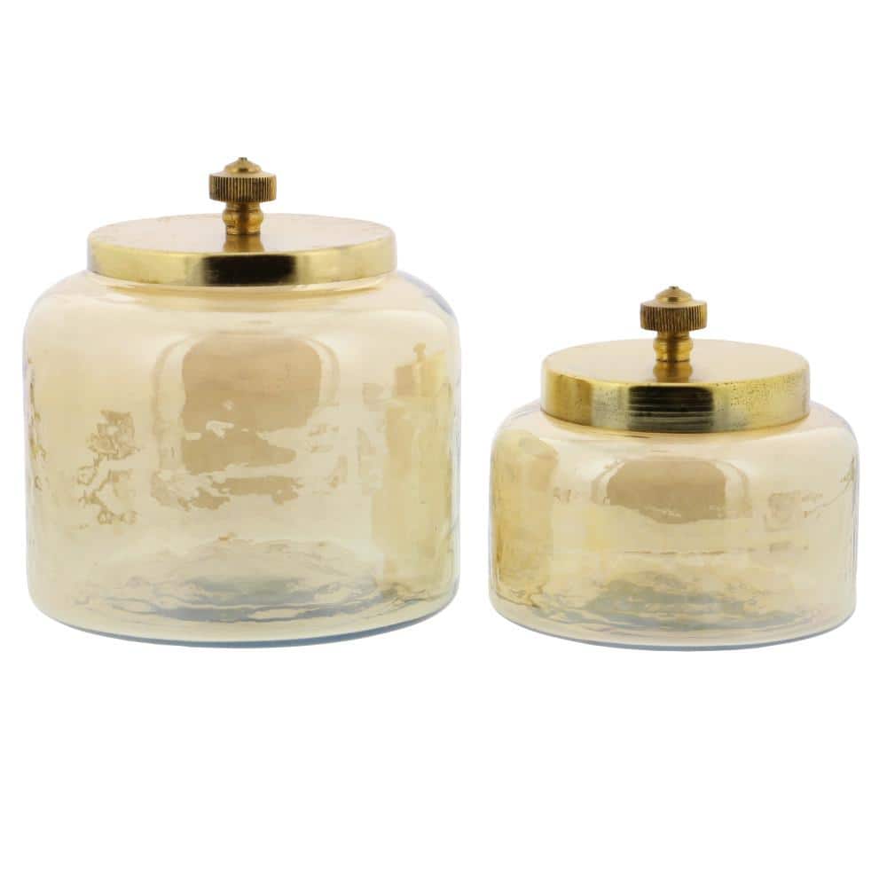 CosmoLiving by Cosmopolitan Gold Glass Decorative Jars with Metal Lids (Set of 2)