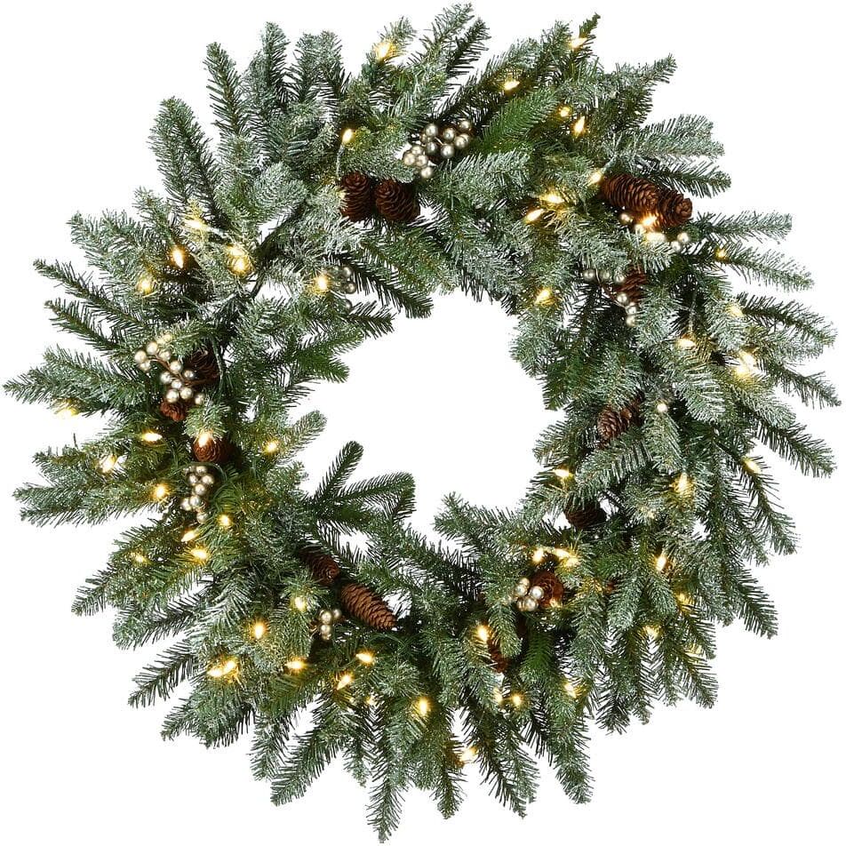 National Tree Company 30 " Snowy Morgan Spruce Artificial Christmas Wreath with Twinkly LED Lights