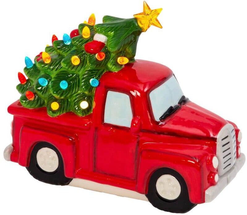 GERSON INTERNATIONAL 7.48 in. H Christmas Village B/O Lighted Dolomite Holiday Truck with Tree