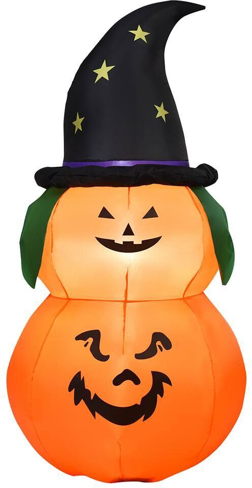 Costway 5 ft. Halloween Inflatable Pumpkin with Witch Hat LED Bulbs Blow Up Yard Decoration