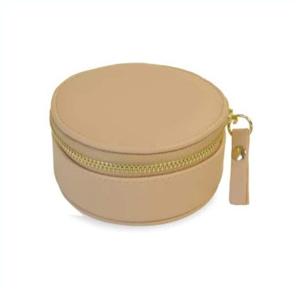 Mele & Co Zipper Travel Jewelry Box Organizer - Stow and Go Mini Round Nude