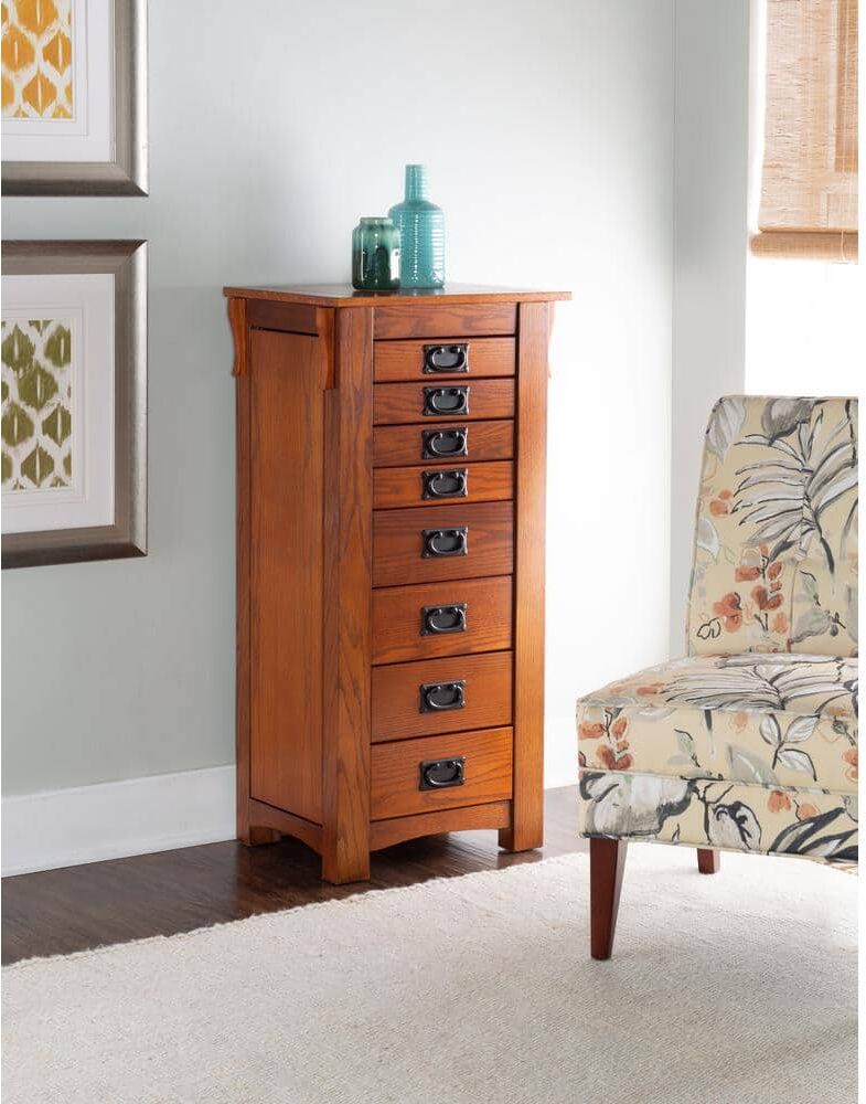 Linon Home Decor Arden Lee Mission Oak wood Free-standing 19.63 in. W Jewelry Armoire