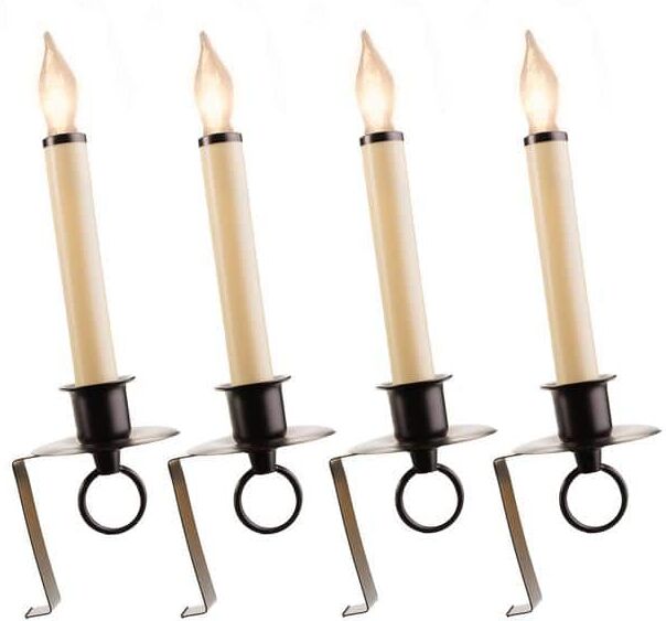 12 in. Electric Christmas Window Candles with Black Holder (Set of 4)