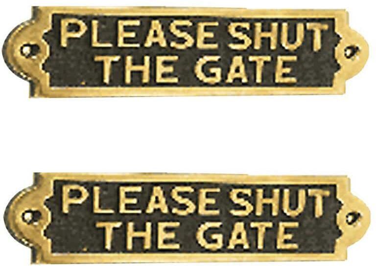 RENOVATORS SUPPLY MANUFACTURING Plaques Please Shut The Gate Sign Polished Brass Plate (Pack Of 2)