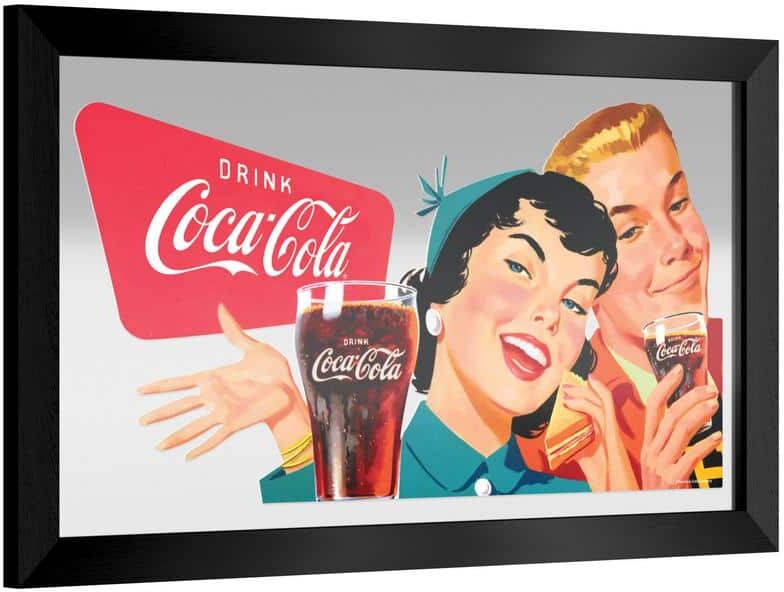 Coca-Cola Drink Coca-Cola 26 in. W x 15 in. H Wood Black Framed Mirror