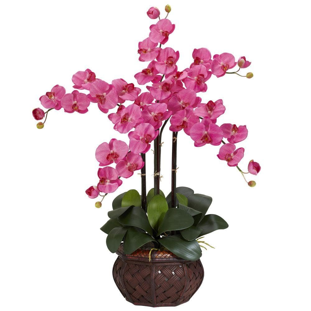 Nearly Natural 31 in. Artificial H Dark Pink Phalaenopsis with Decorative Vase Silk Flower Arrangement