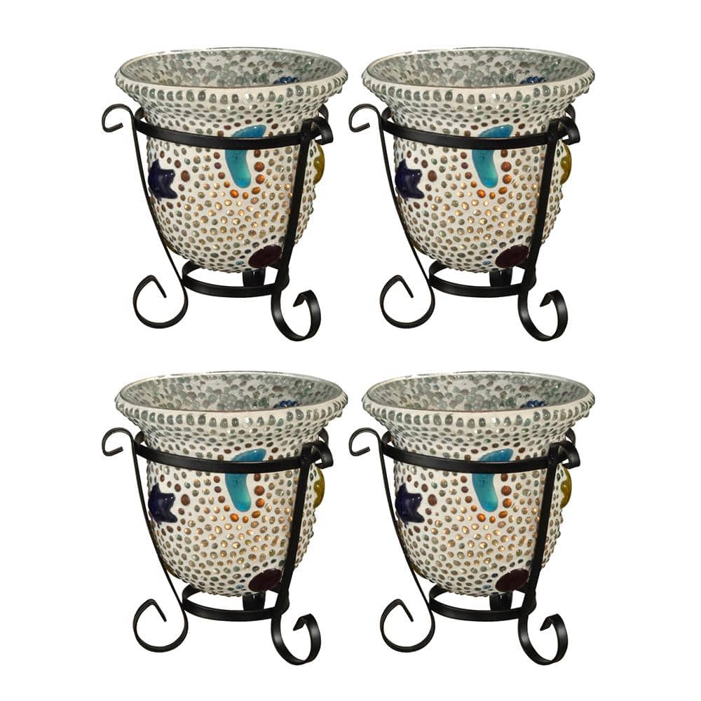 Dale Tiffany Bead Star Cup 4-Piece Mosaic Art Glass Candle Votive Set