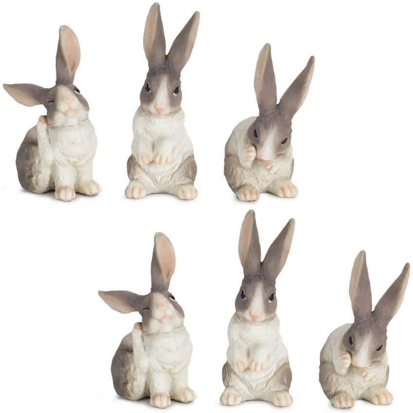 HomeRoots Resin Rabbit Figurine Set of 6