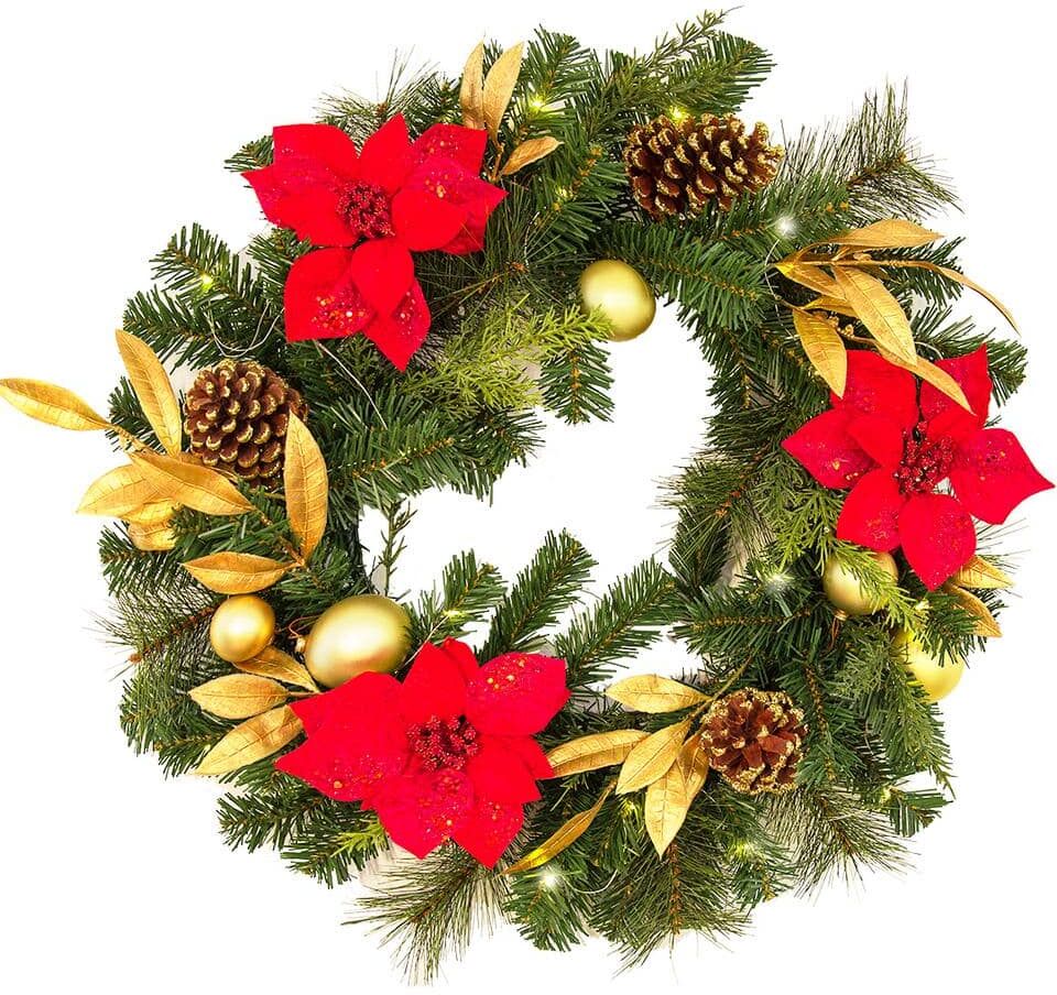 Barton 4.5 ft. Wall Hanging Pre-Lit Artificial Christmas Garland Flower Ornaments Door Pine