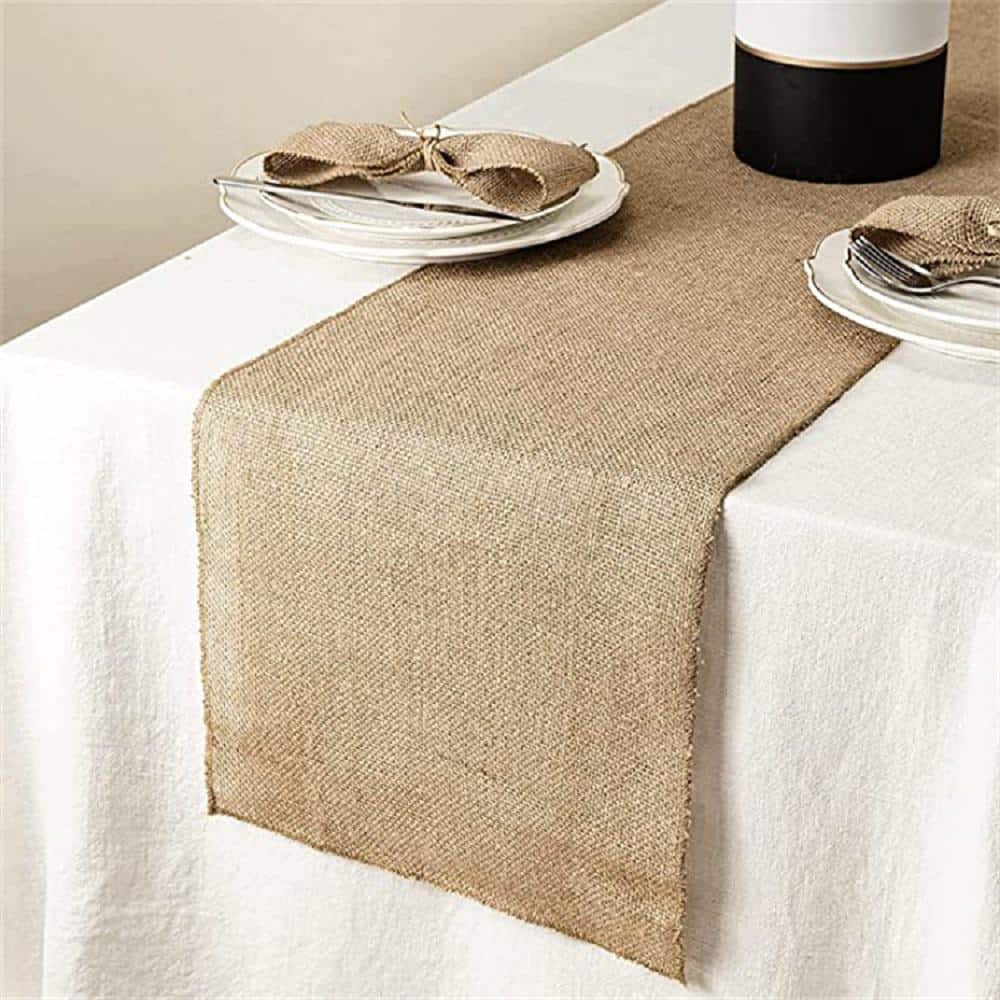 Wellco 12 in. x 71 in. Natural Burlap Table Runner Jute Vintage for Wedding, Parties, Everyday, Holidays (Set of 2)