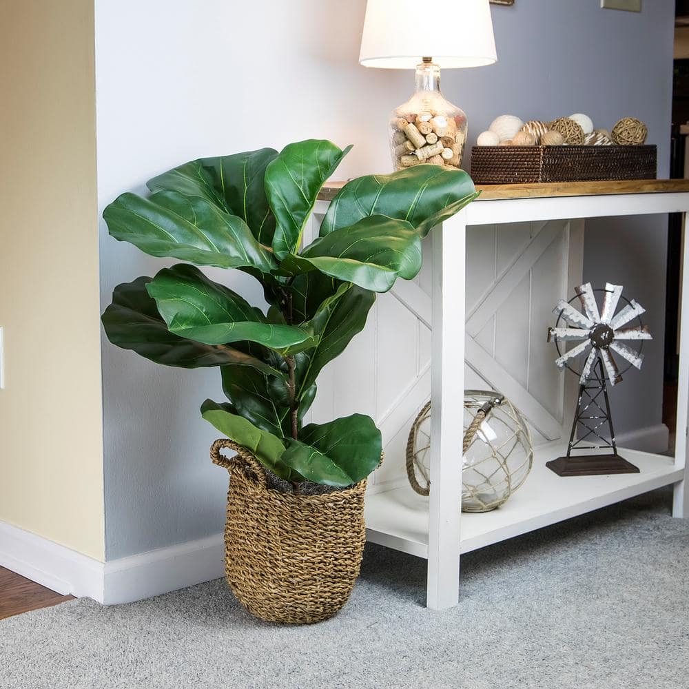 LCG SALES INC Artificial 3-foot Fiddle Leaf Fig Plant in Basket