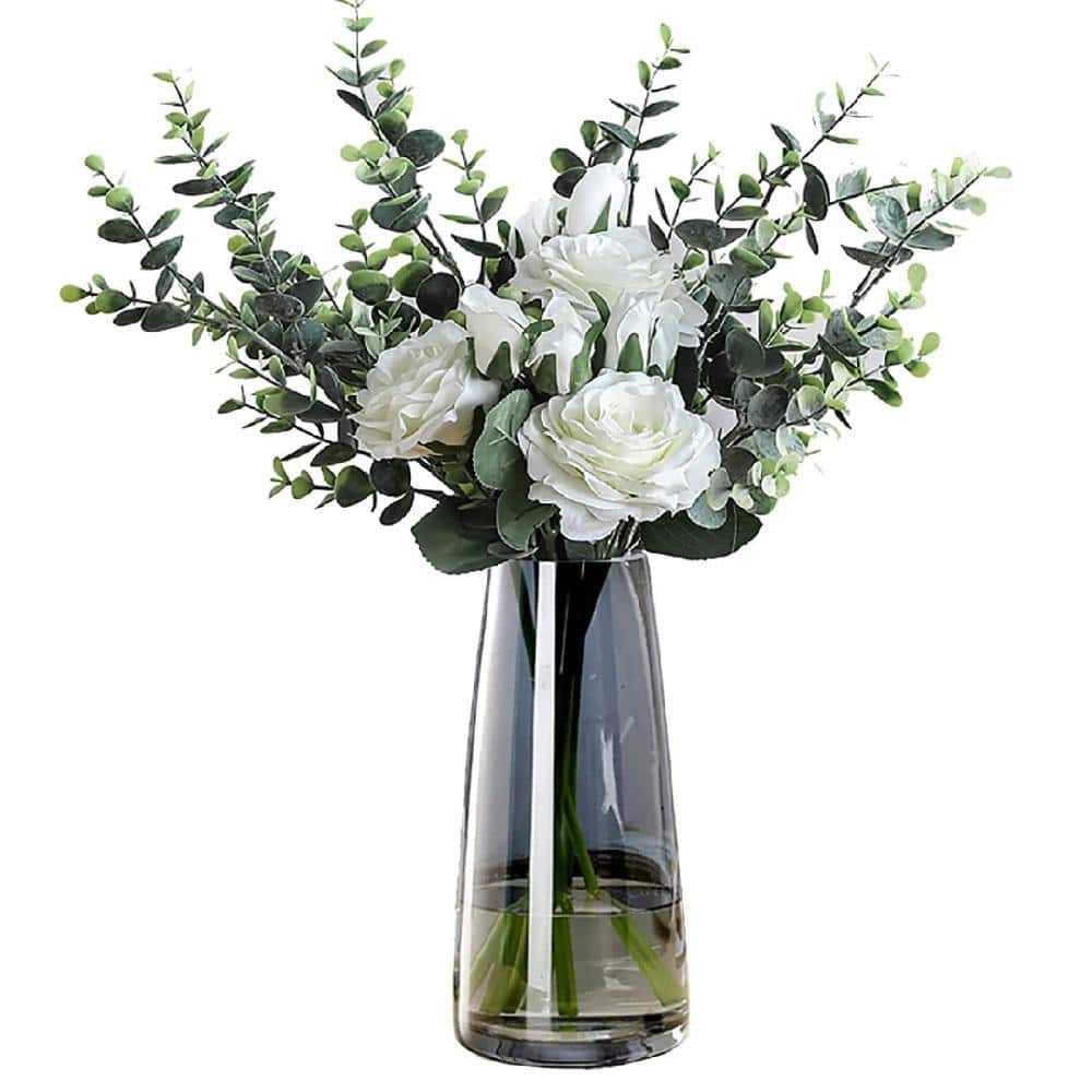 Afoxsos Irised Crystal Clear Glass Flower Vase for Home Decor, Crystal Grey