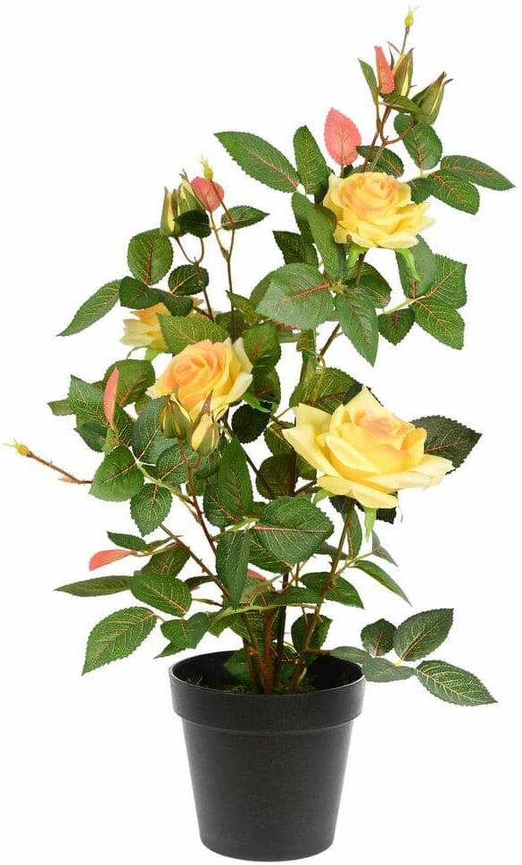 Vickerman 21 in. Artificial Yellow Rose Plant in Pot.