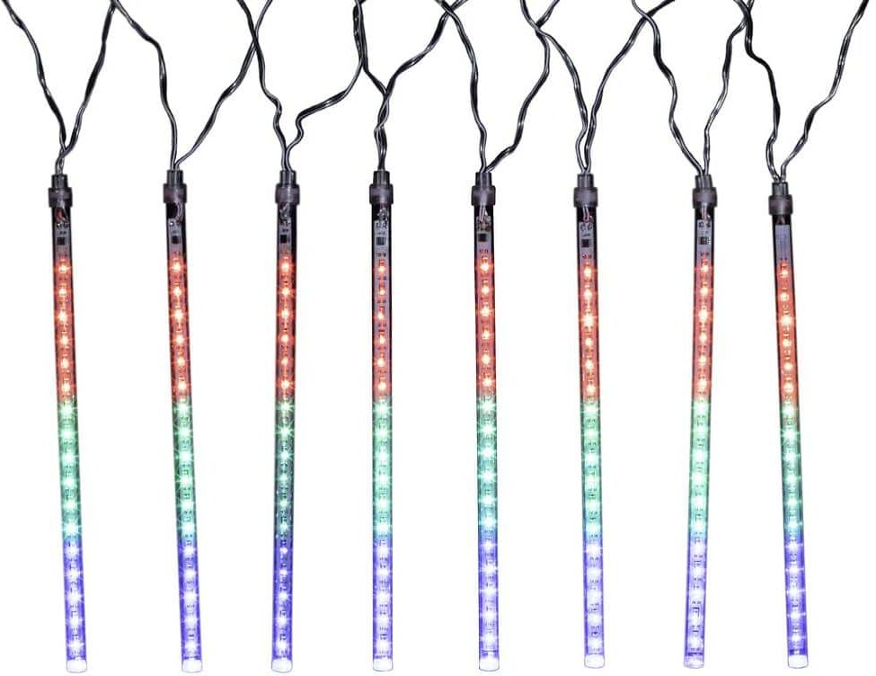 LUMABASE 144-Light LED Multi-Color Bulbs Meteor Rain Electric Plug-In Diode Lights with 8-Light Tubes