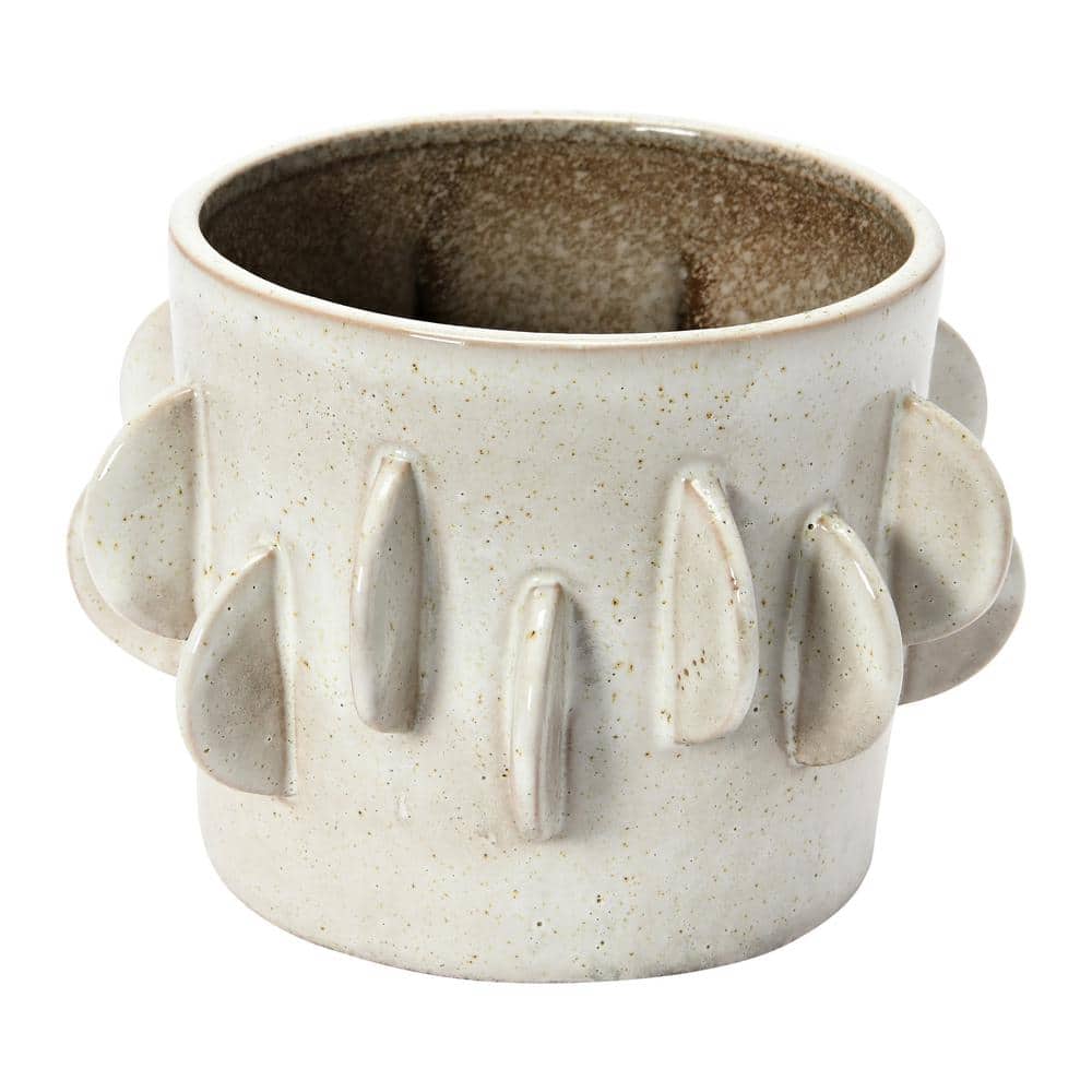 Storied Home 5.5 in. W x 5 in. H White Reactive Glaze and Antique Finish Handmade Stoneware Decorative Pots (1-Pack)