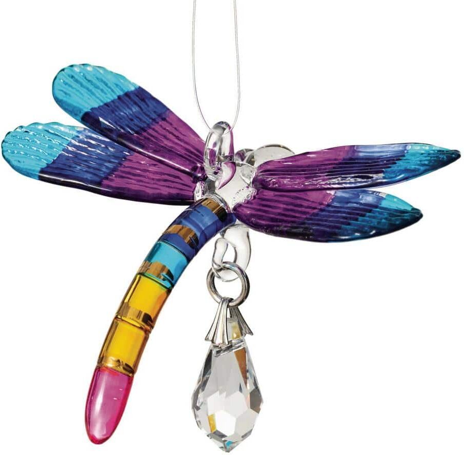 WOODSTOCK CHIMES Rainbow Makers Fantasy Glass Dragonfly 1.5 in. Tropical Crystal Suncatchers Patio Home Garden Decor CDTRP