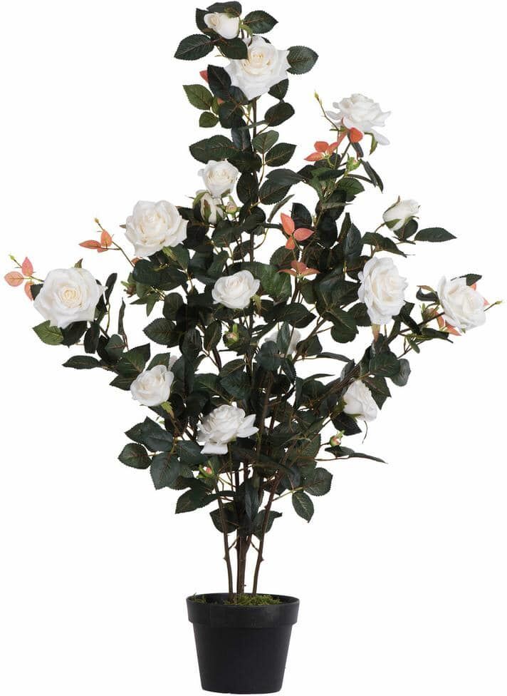 Vickerman 45 in. Artificial White Rose Plant in Pot.