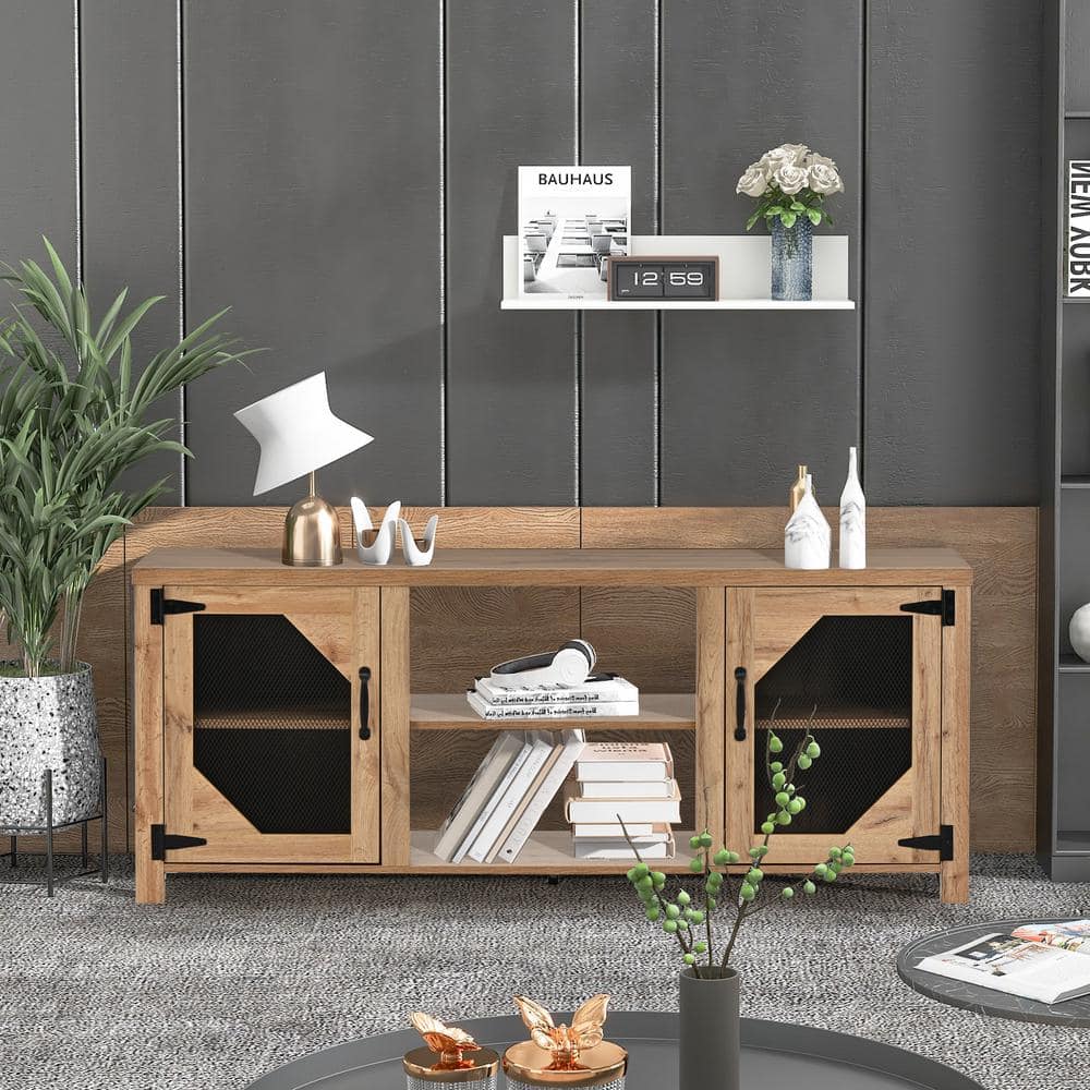 Polibi Brown TV Stand Fits TV's up to 65 in. with 3 Levels Adjustable Shelves