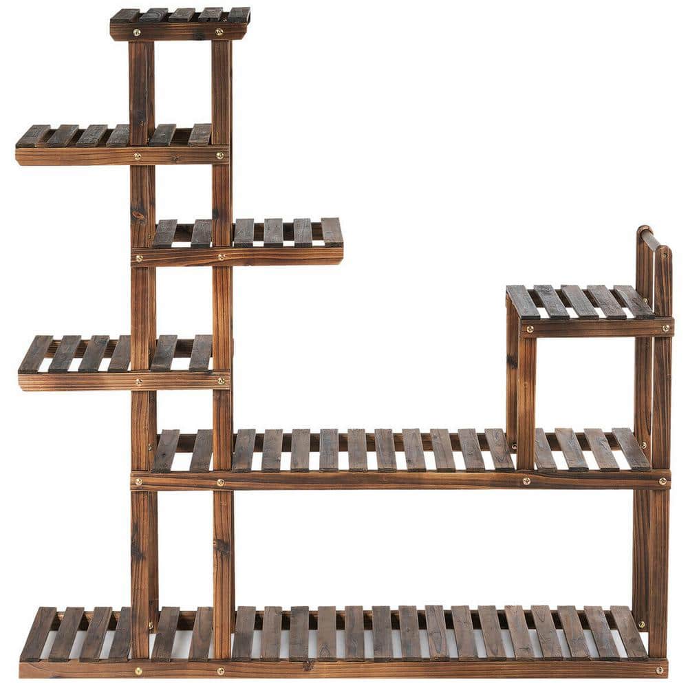 ANGELES HOME 47.5 in. Indoor/Outdoor Carbon Baking Wood Plant Stand (7-tiered)