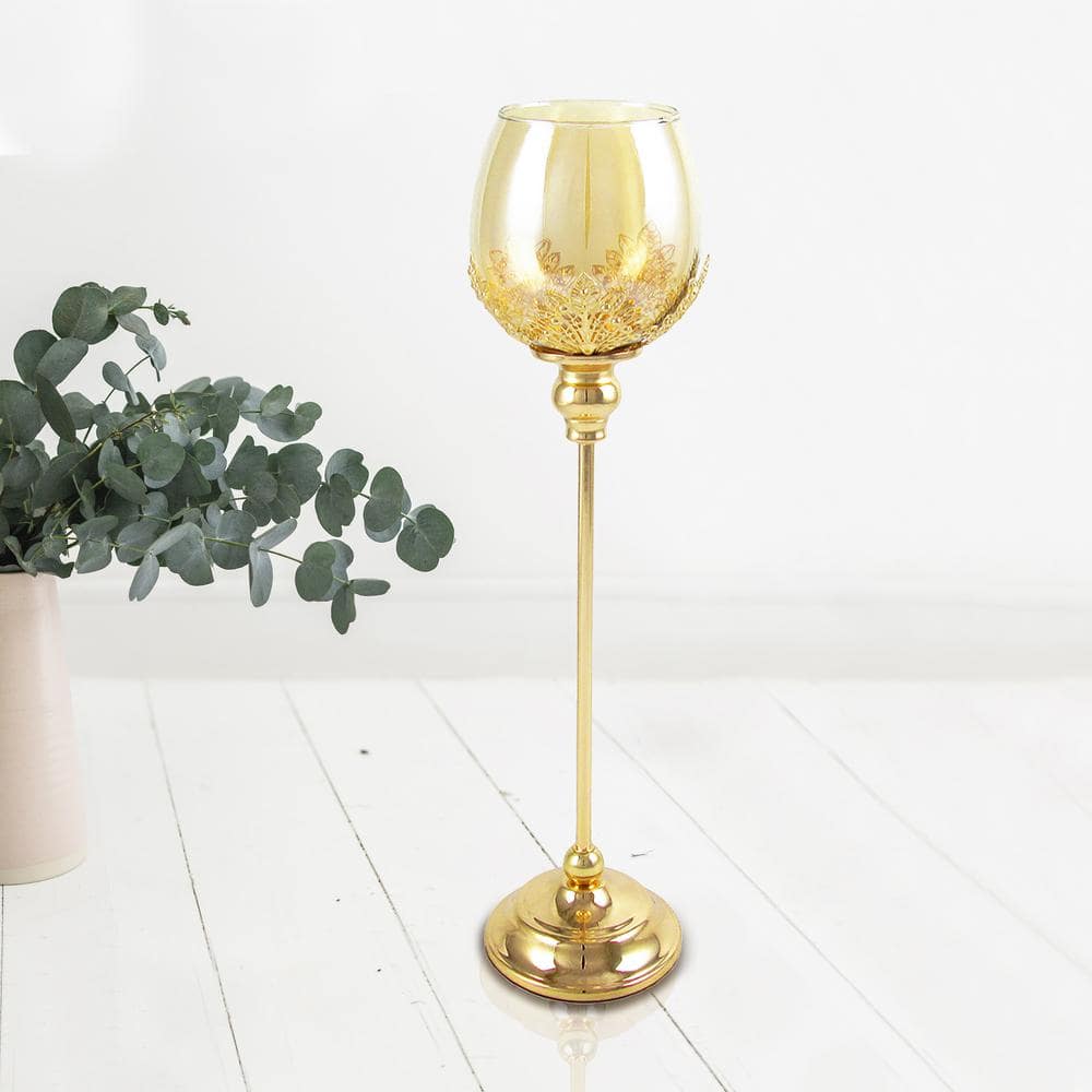 19.5 in. Gold Glass Cup Votive Tealight Hurricane Candle Holder