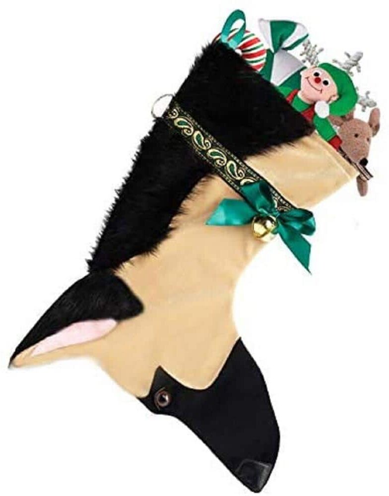 Pronk! 22 in. German Shepherd Dog Faux Fur Christmas Stocking