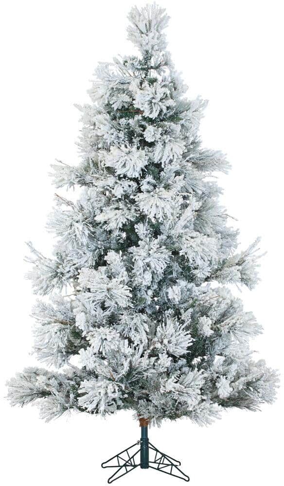 Fraser Hill Farm 10 ft. Pre-lit LED Flocked Snowy Pine Artificial Christmas Tree with 1050 Multi-Color String Lights