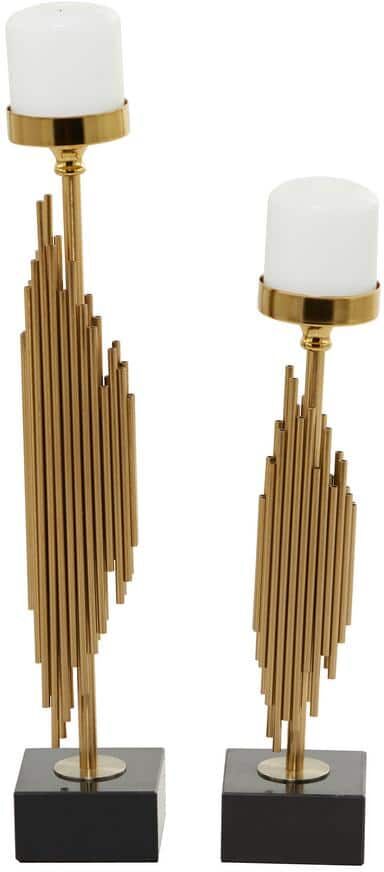 Novogratz Gold Stainless Steel Vertical Pipe Stand Candle Holder (Set of 2)