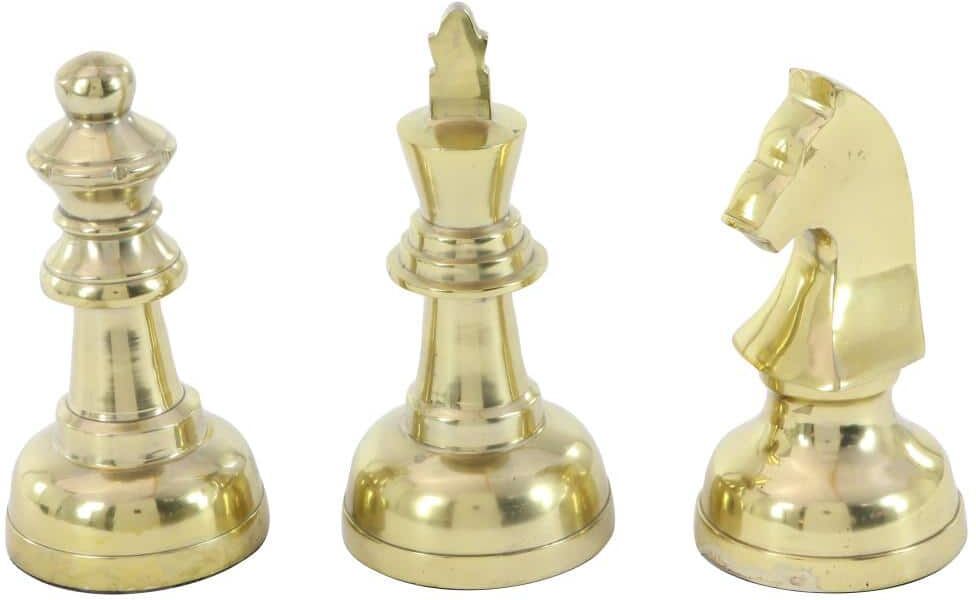 CosmoLiving by Cosmopolitan Gold Aluminum Chess Sculpture with Knight, Queen and King (Set of 3)