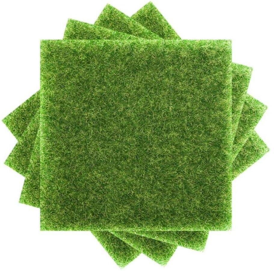 Afoxsos Green 4-Packs 6 x 6 in. Fake Grass for Crafts Artificial Garden Grass for Decor, Dollhouse Miniature Ornament DIY Grass