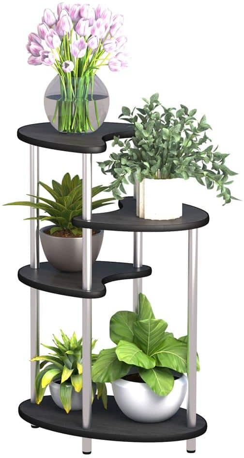 HOTEBIKE 36.6 in. High Specialty Shape Black Wooden and Steel Plant Stand(4 Tier)