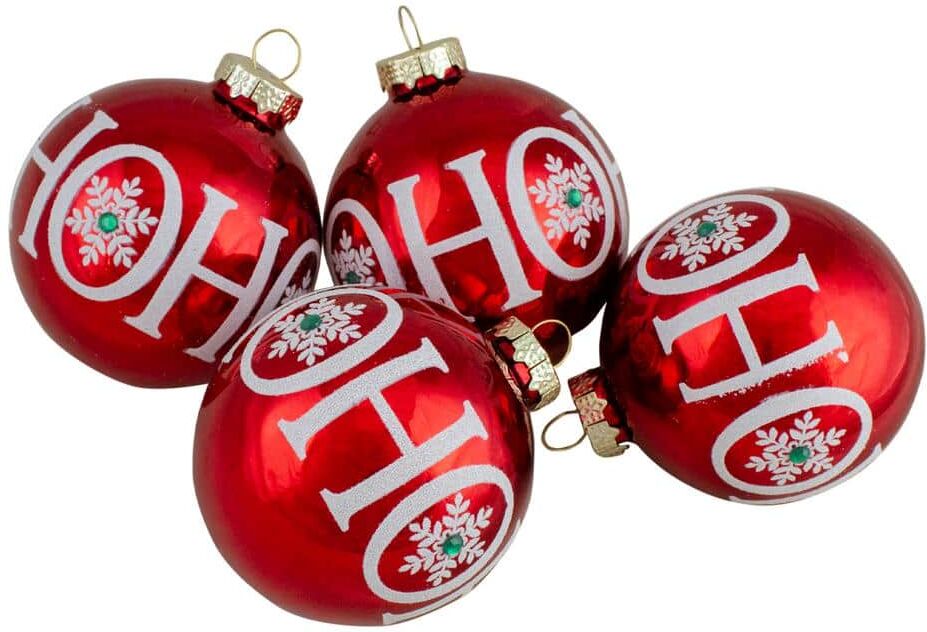 Northlight 3.25 in. (80mm) Red Ho Ho Ho Glass Ball Christmas Ornaments Set of 4