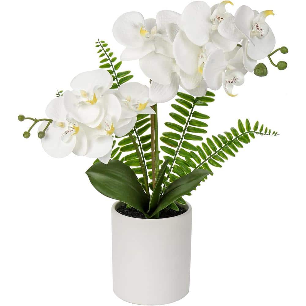 Cubilan 16 " White Artificial Orchids Flowers in Ceramic Vase