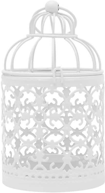 YIYIBYUS 6-Pcs White Iron Wedding Centerpieces Decorative Candle Holder Hanging Lantern Bird Cage Metal Hollow Out