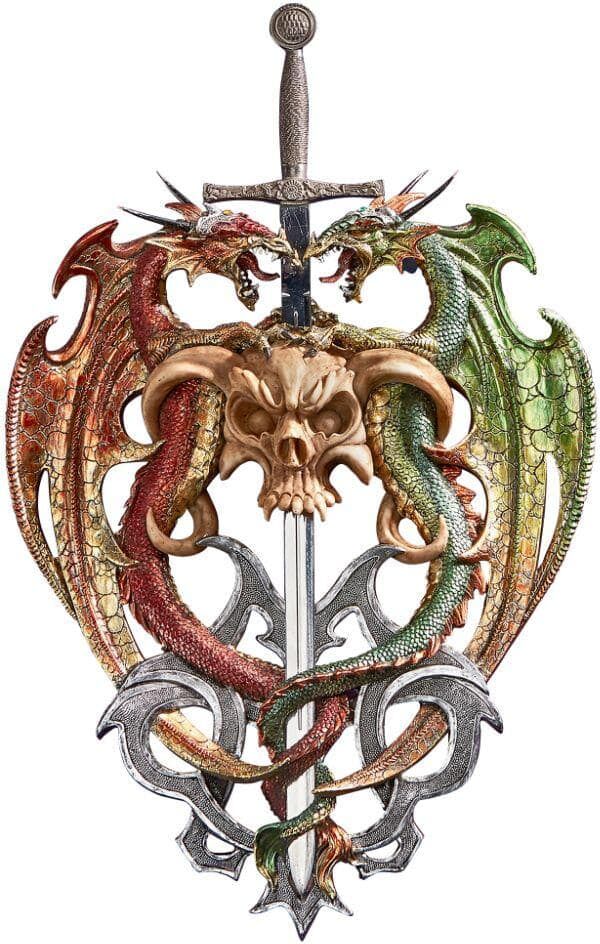 Design Toscano 17.5 in. x 11.5 in. Hell-Bent Dragon Protectors of the Sword Wall Sculpture